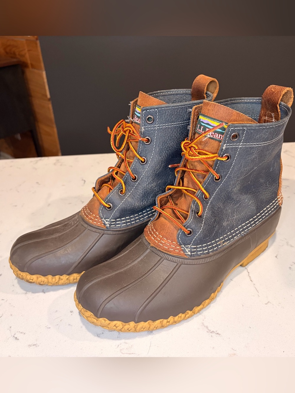 L.L.Bean Women's/Men's Colorblock 8" Bean Boots - Dark Brown/Blue- 11W/ 10M